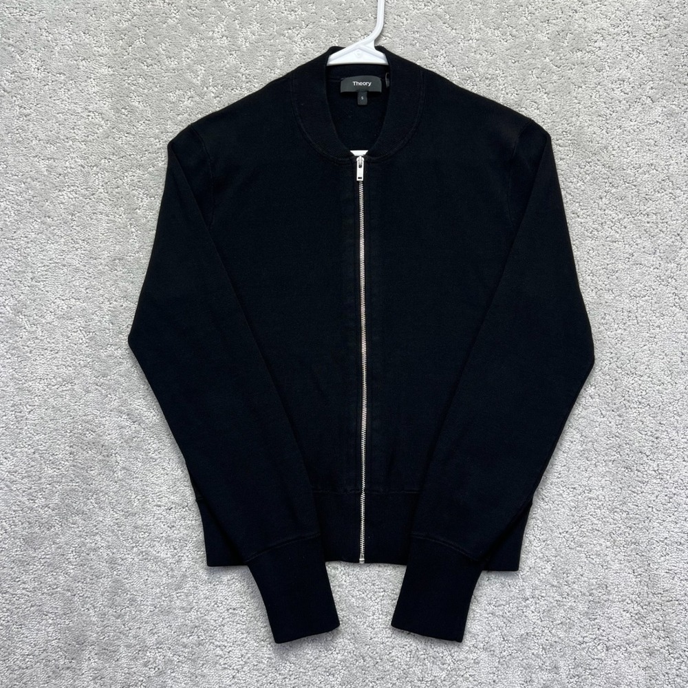Theory Jacket Womens Small Black Full Zip Knit Bomber‎ Sweater Minimalist